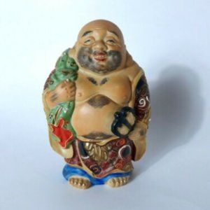 Hotei God Statue Kutani Ware Japanese Antique Porcelain Okimono Meiji Japan